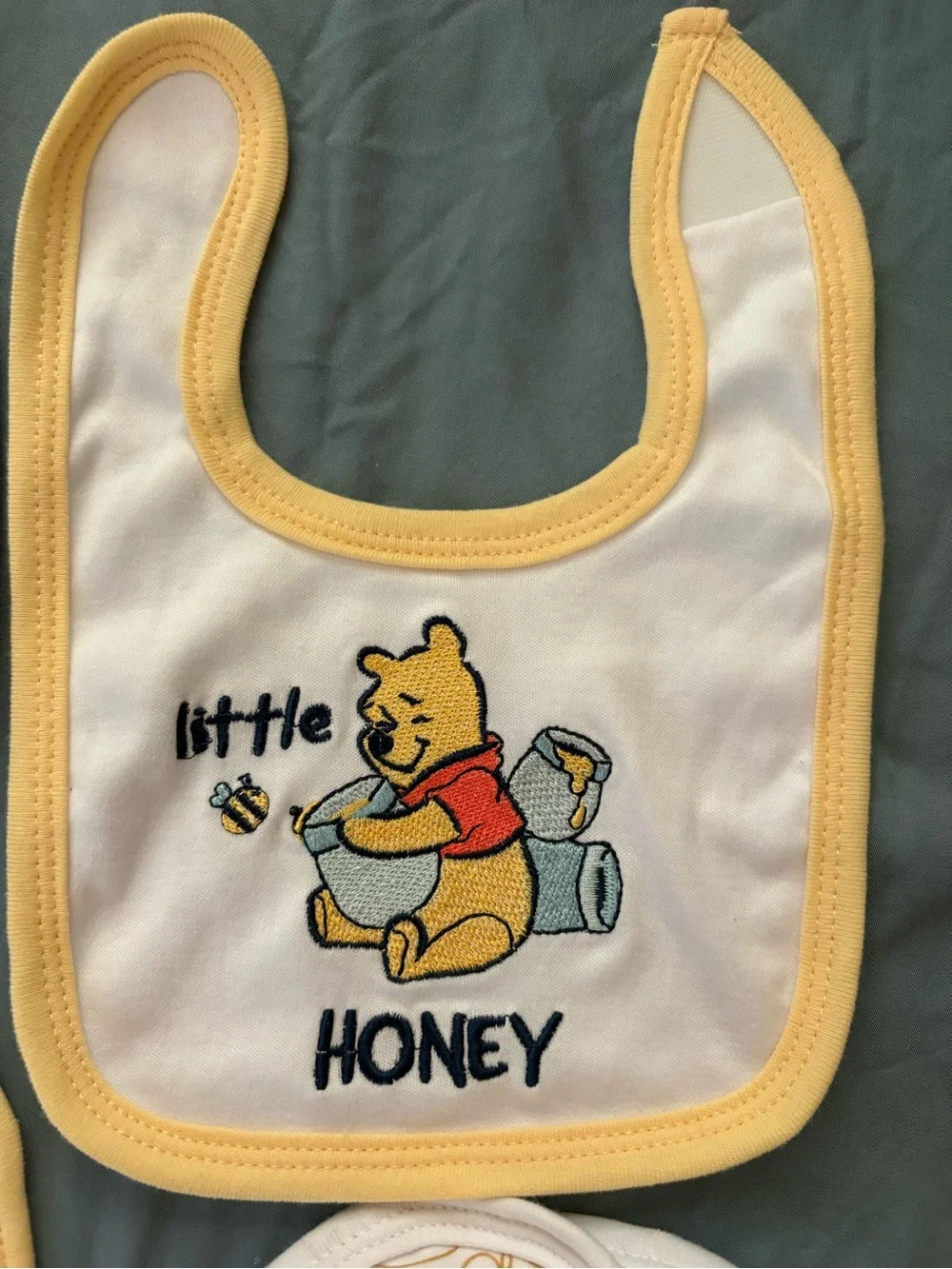 Disney Winnie the Pooh Yellow Baby Bib Set Embroidered- 4 Pack